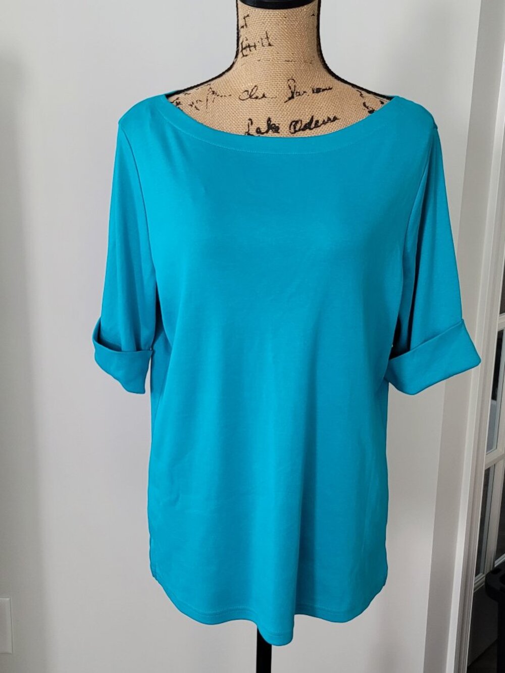 Kim Rogers Teal Cotton Boat Neck Cuffed Short Sleeve T- Shirt X-Large